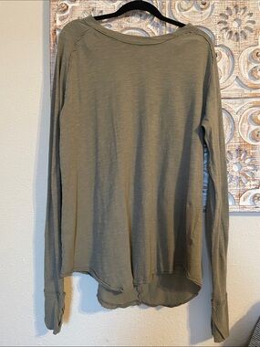Free People Olive Green Long Sleeve Slub Top